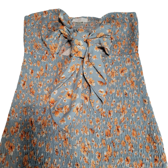 Blush BJ Strapless Mini Smocked Blue Orange Floral Bodycon Dress - Picture 10 of 10